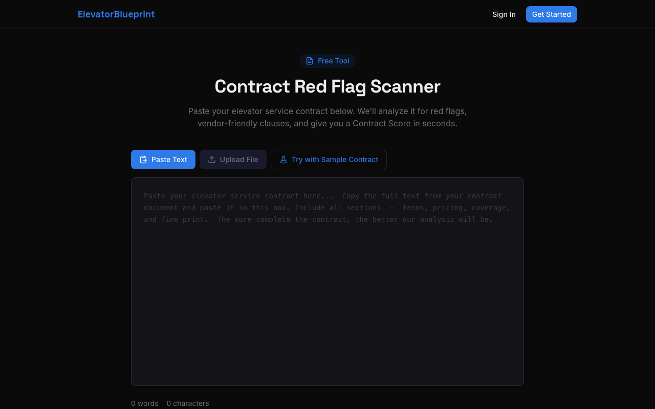 Contract Scanner input page